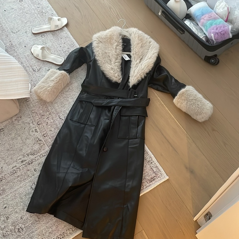 Nasty Gal Fur trim faux leather trench
